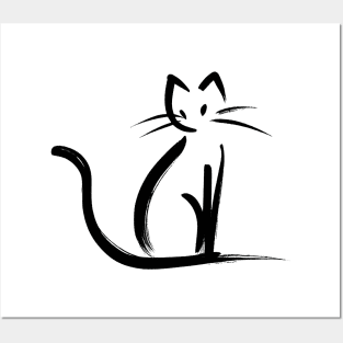 Stick figure cat in black ink Posters and Art